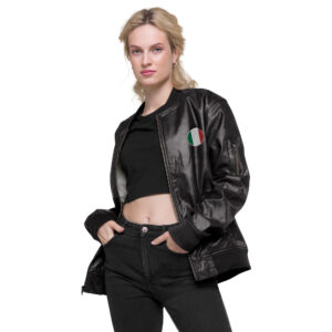 Chaqueta bomber de cuero con bandera italiana